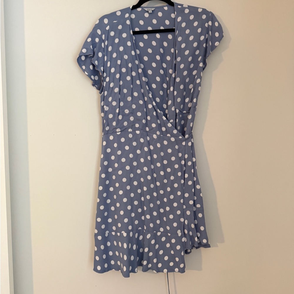 Rails Light Blue and White Polka Dot Wrap-Style Midi Dress